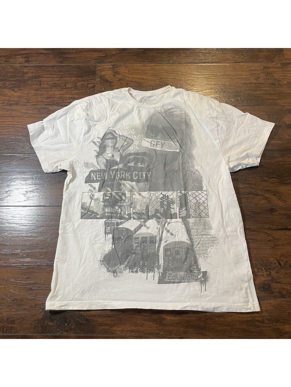 Vintage ECKO UNLTD Tie Dye T Shirt Mens XXL White New York Graphic